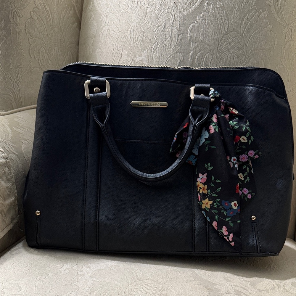 Steve Madden Black Tote with Floral Scarf